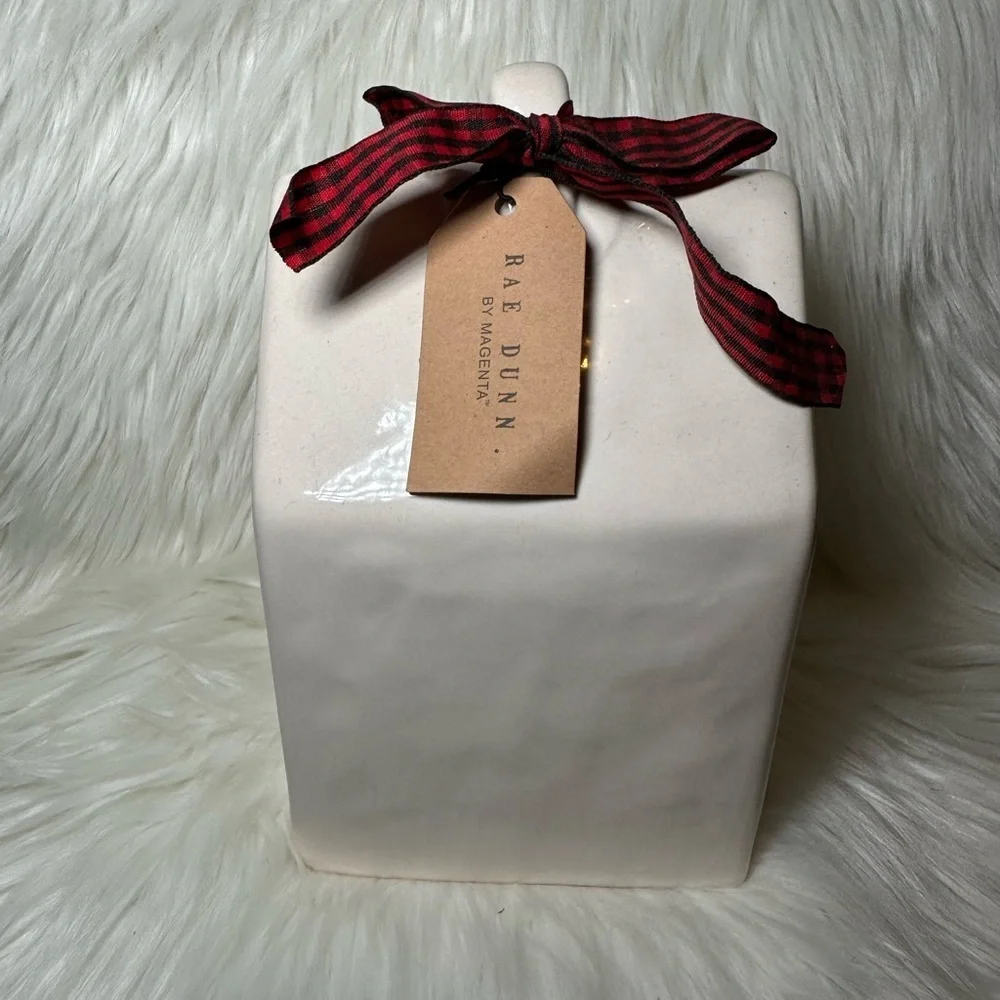 Rae Dunn Ho Ho Ho Birdhouse with Red Plaid Ribbon